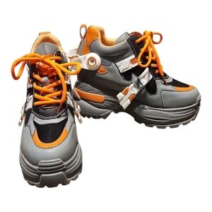 Trendy Women's Gray and Orange Platform Sneakers